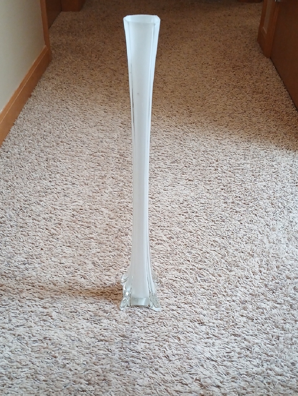 Tall White Bud Vase - Clear Glass Base